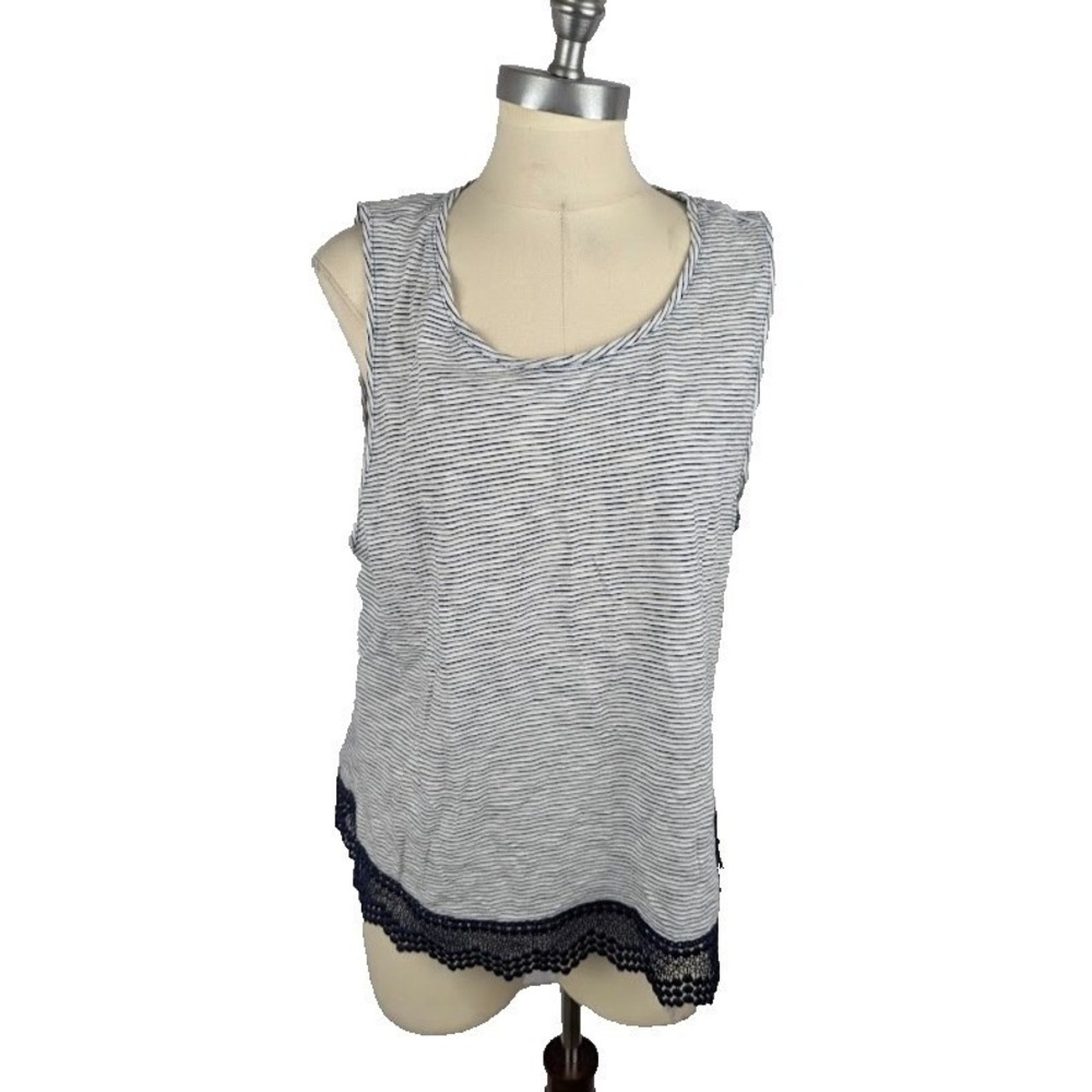 MAISON JULES Womens Navy Lace Striped Sleeveless Jewel Neck Top Size XXL